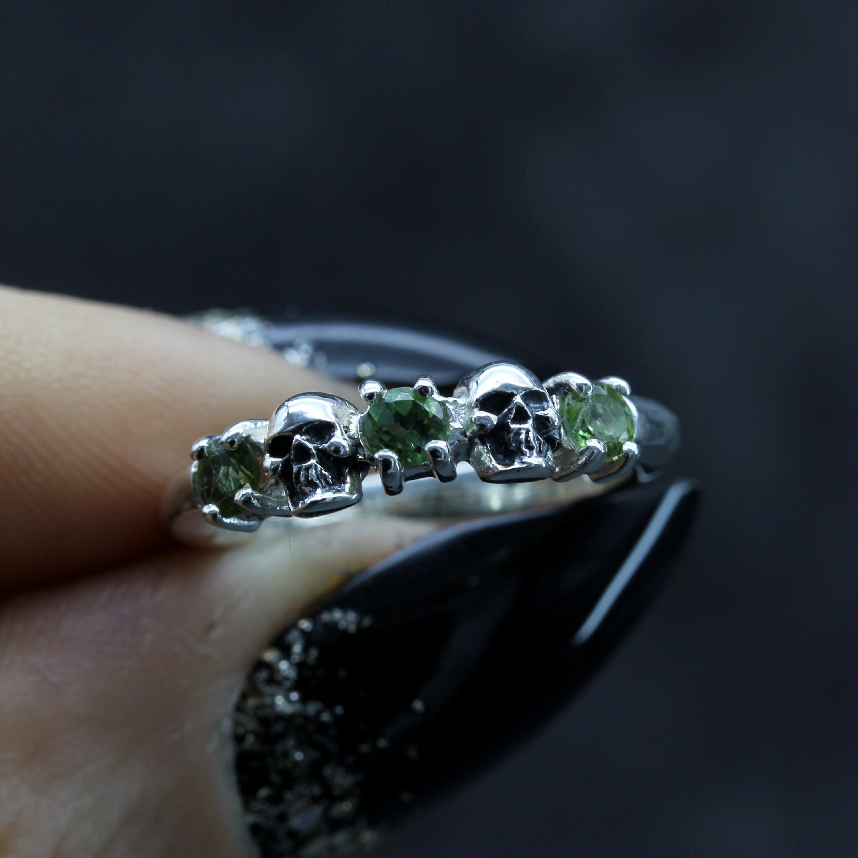 Green Tourmaline Skull Wedding Ring