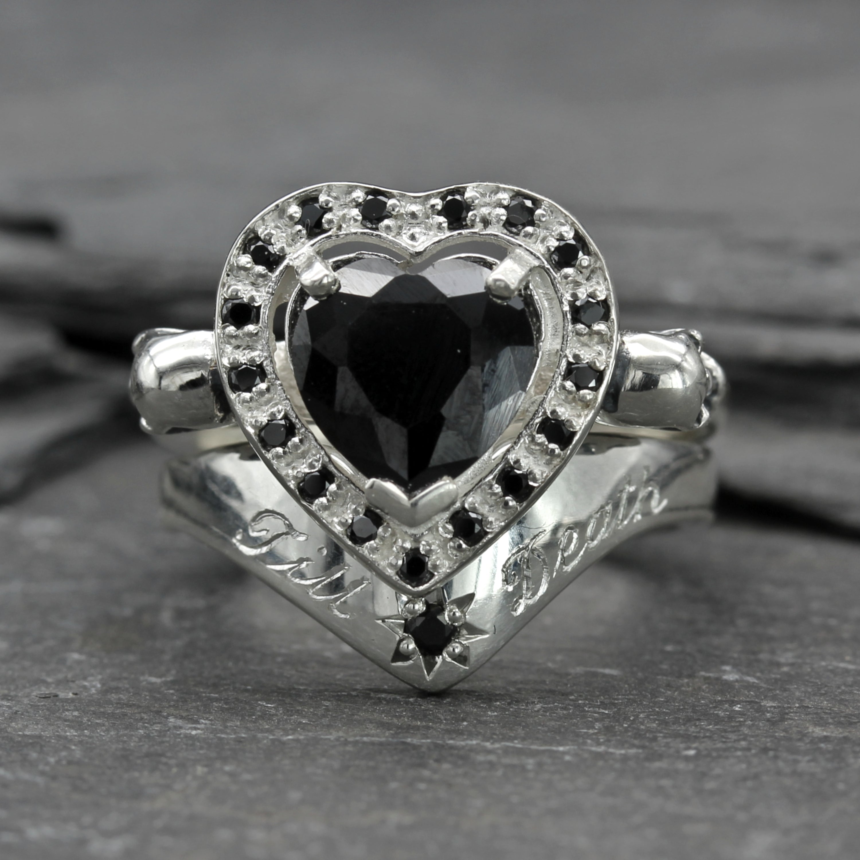 Till Death Gothic Heart Engagement Ring