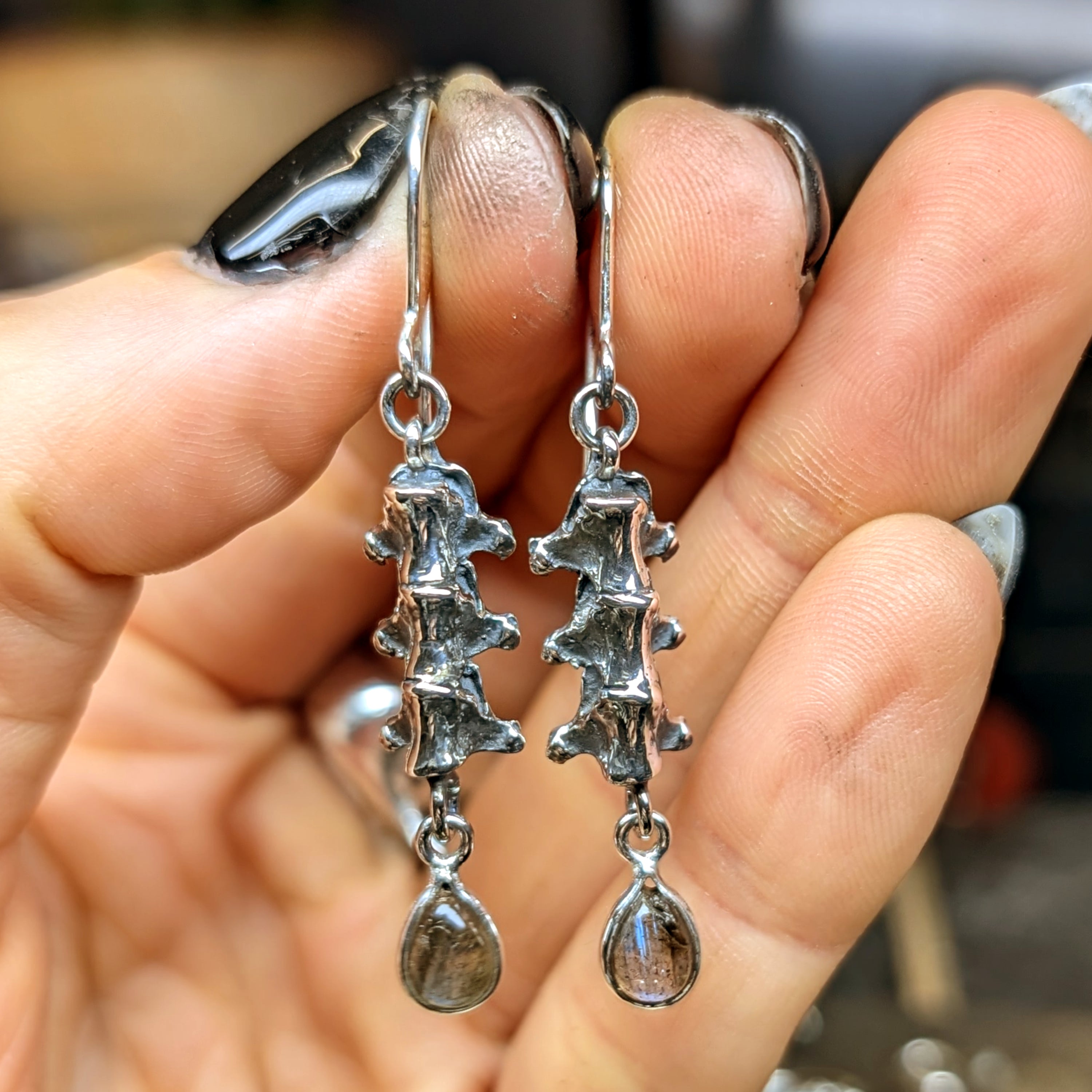 Labradorite Gothic Spine Earrings