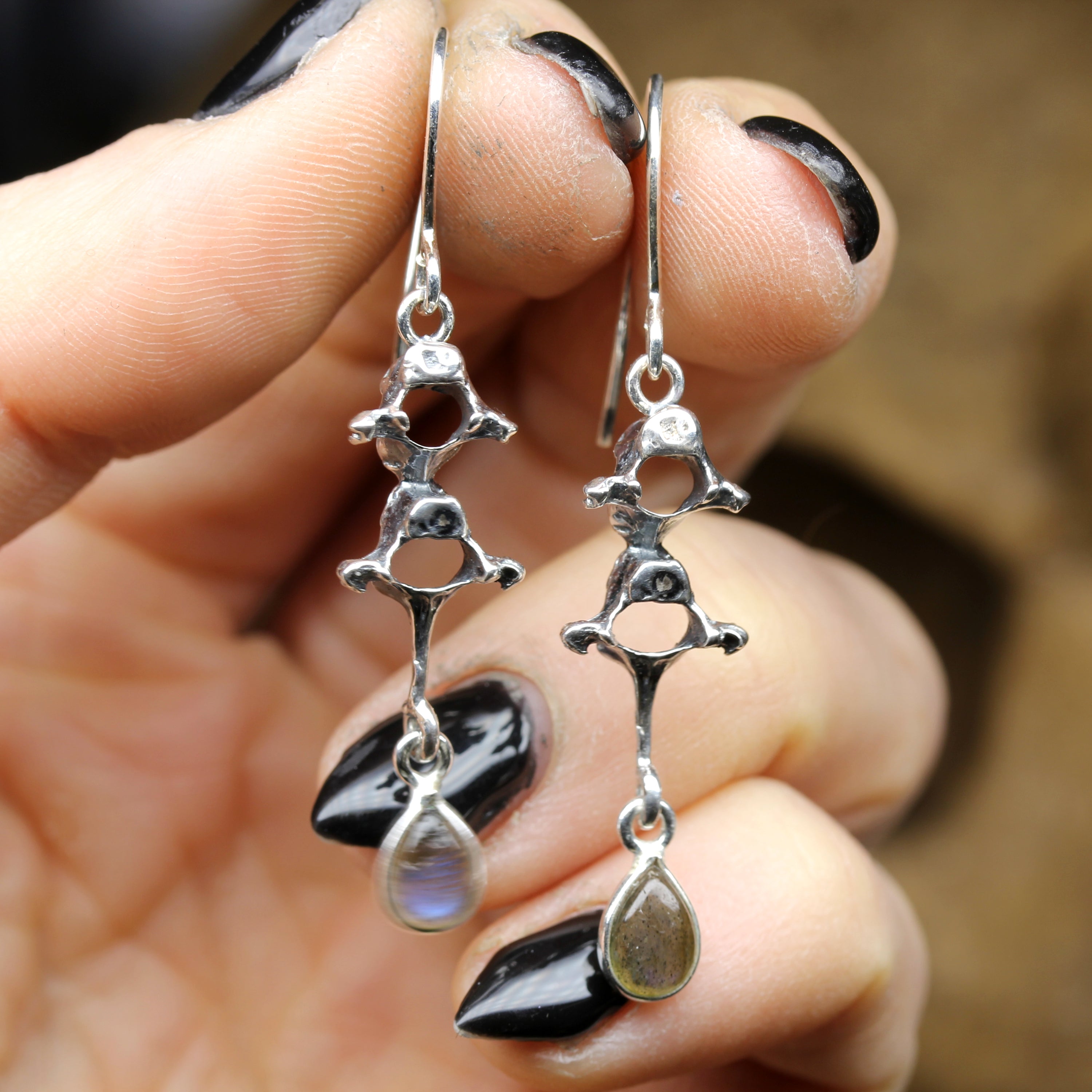 Labradorite Gothic Vertebrae Earrings