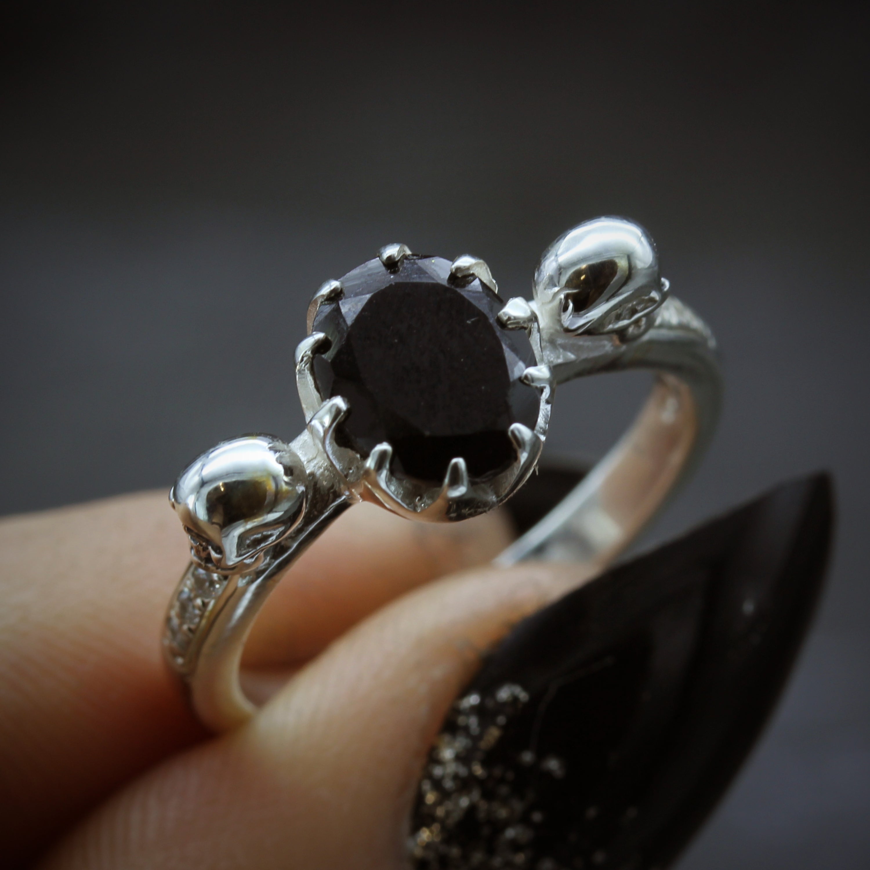 Oval Black Skull Engagement Ring