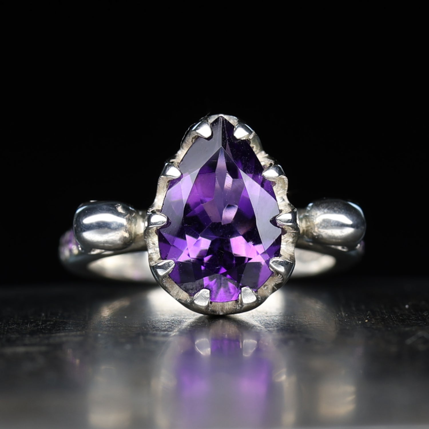 Skull Engagement Ring - Pear Amethyst