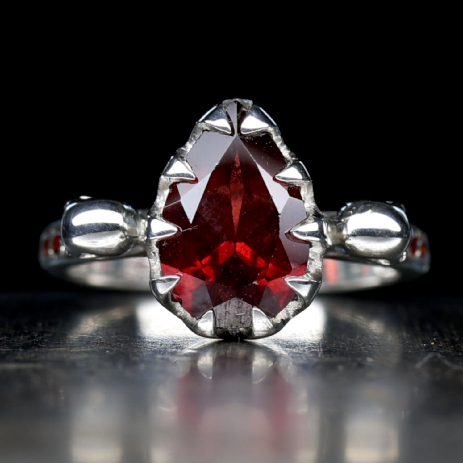 Skull Engagement Ring - Pear Garnet