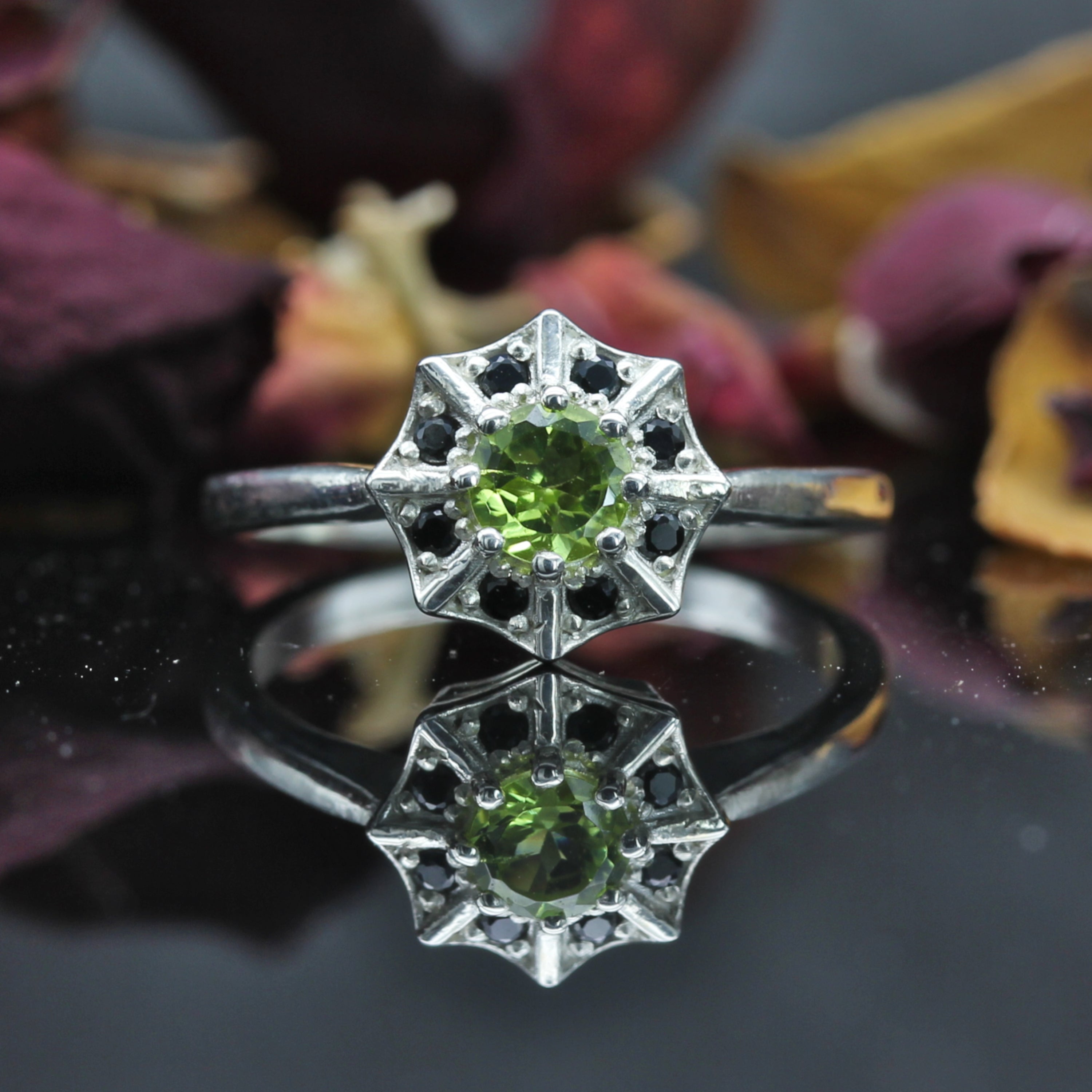 Peridot Spider Web Ring