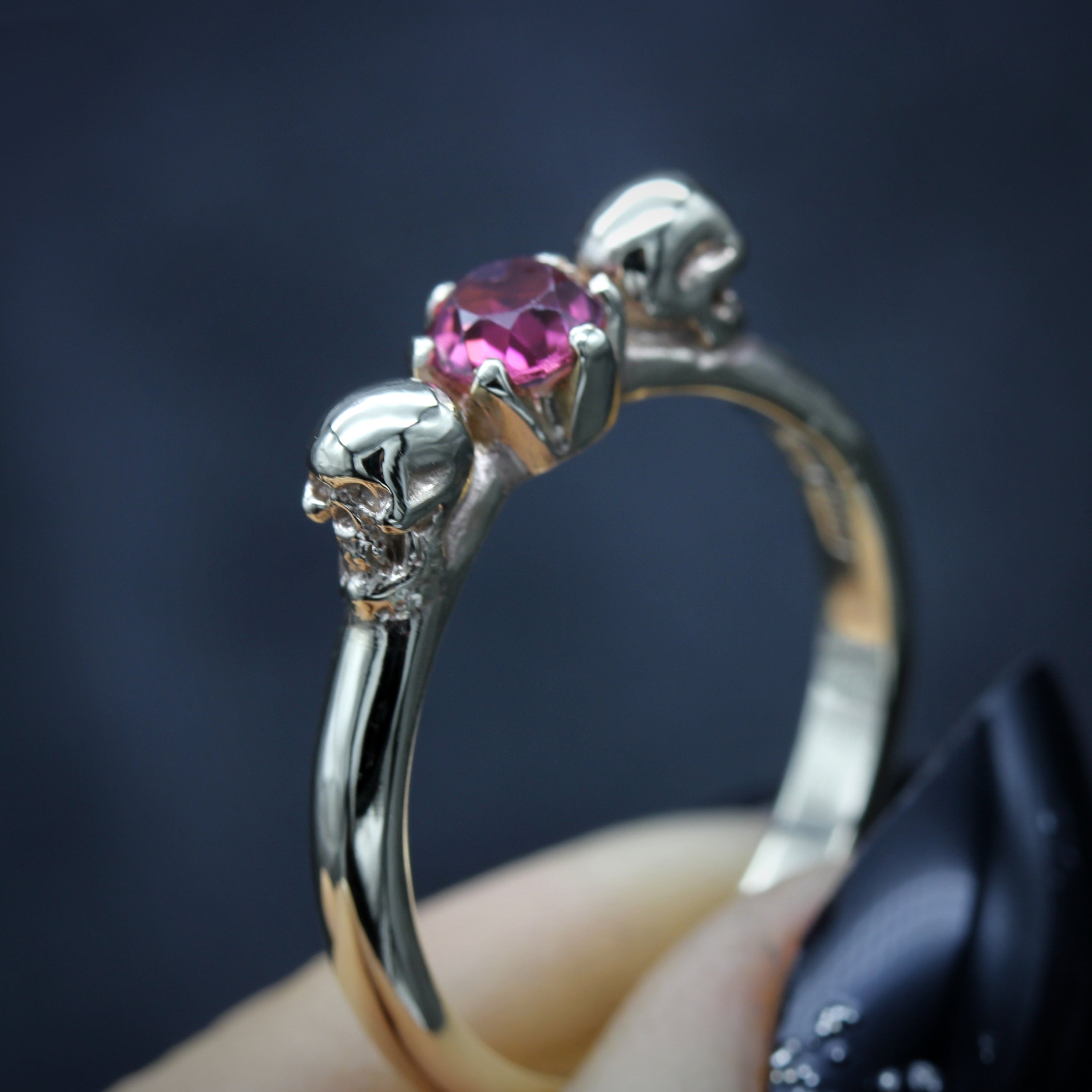 Pink Tourmaline Skull Engagement Ring