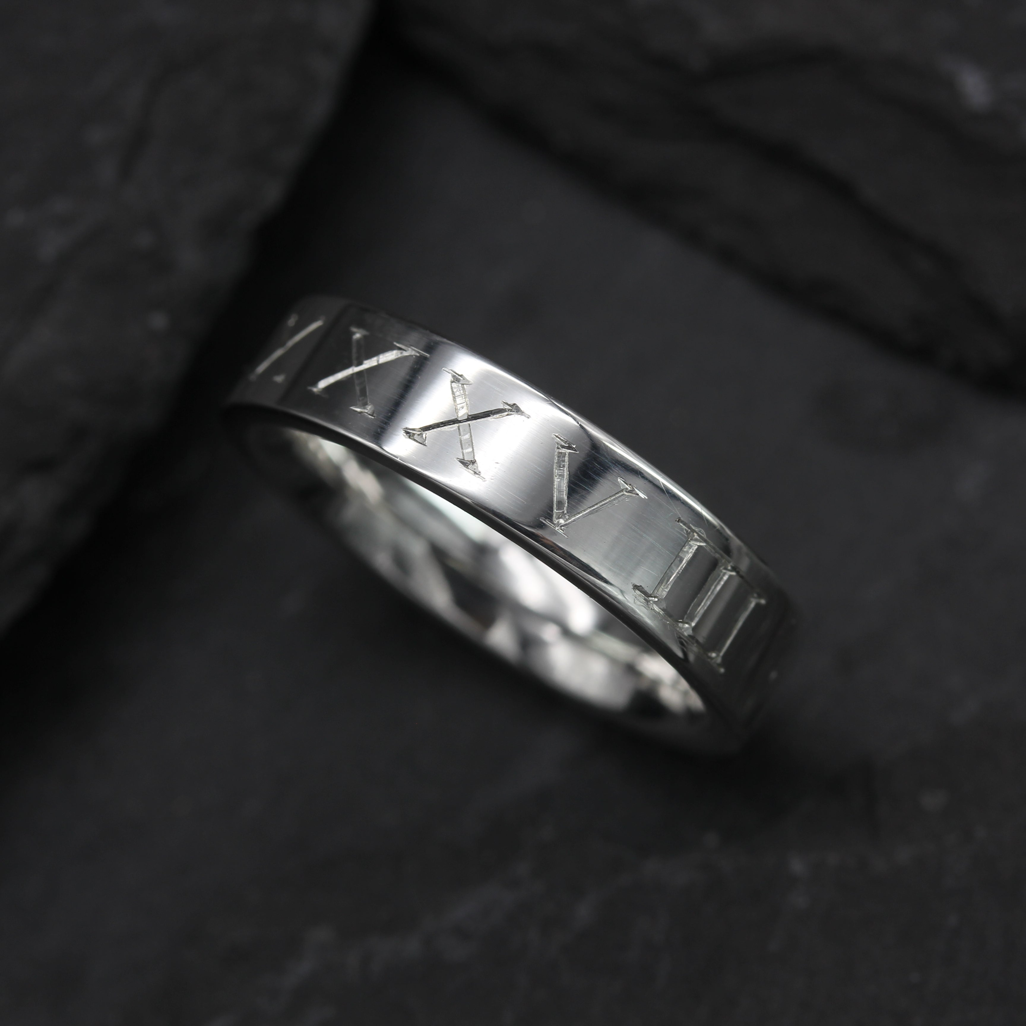 Roman Numerals Wedding Ring Silver