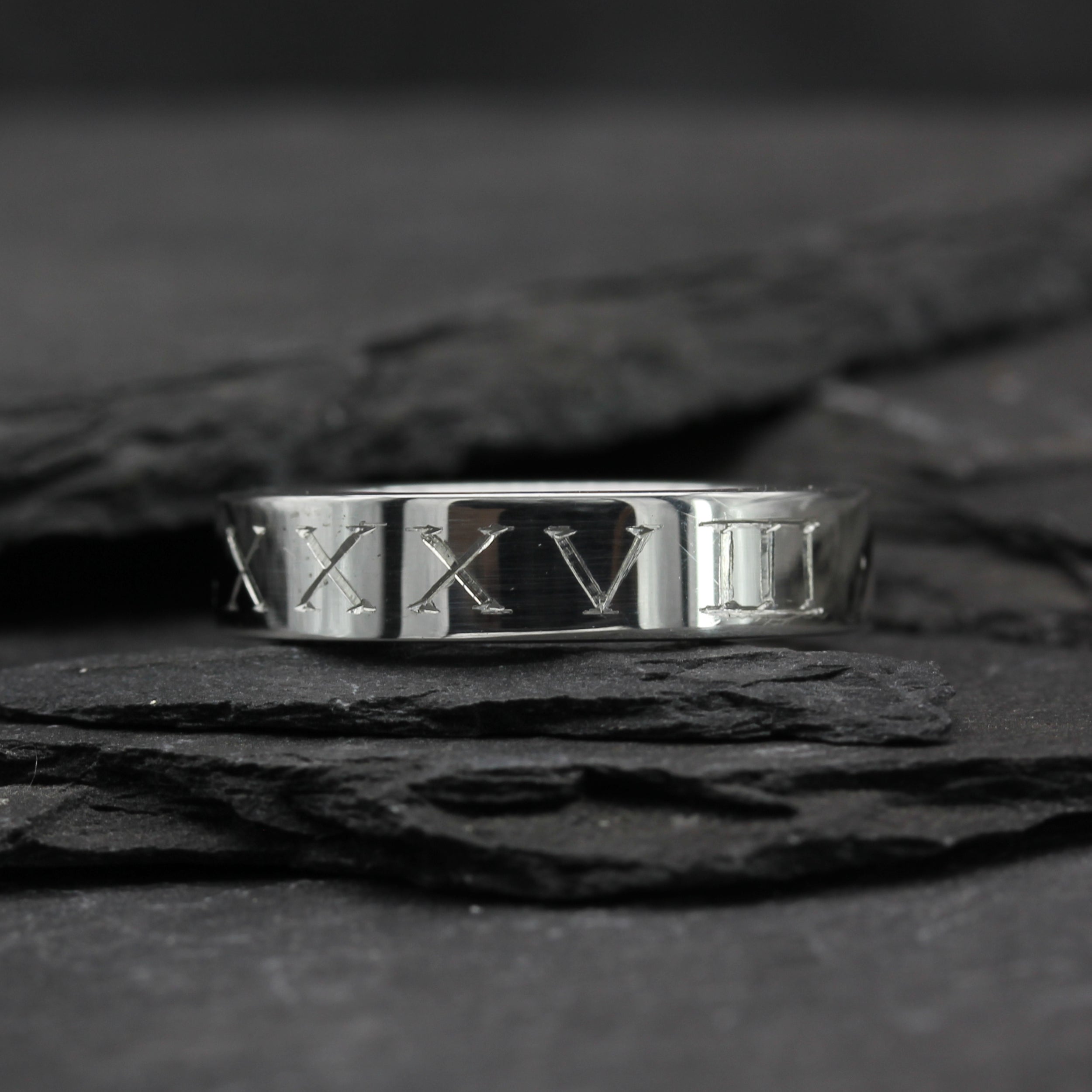 Roman Numerals Wedding Ring Silver