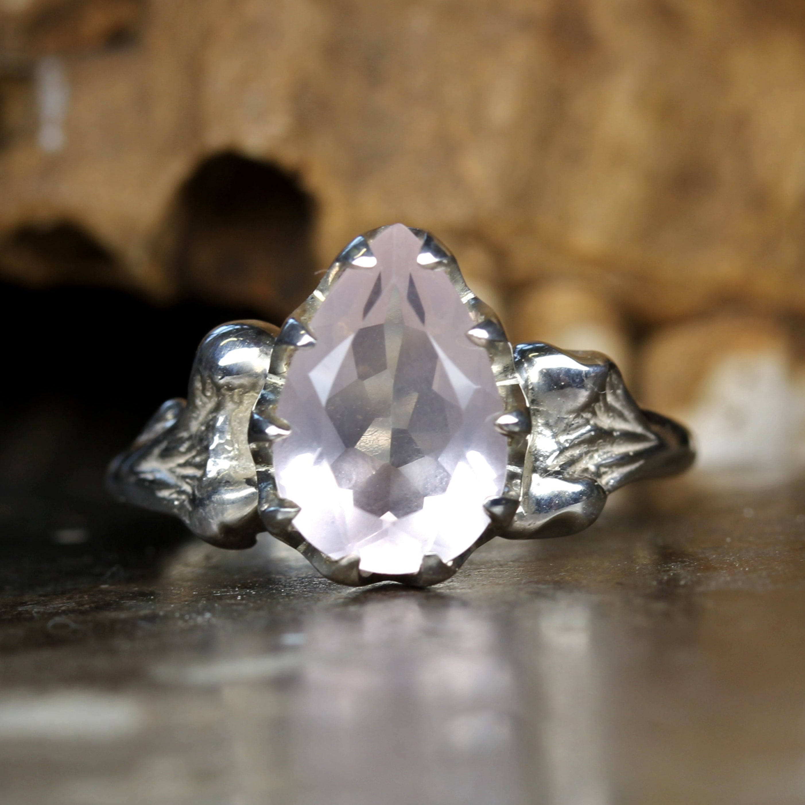 Rose Quartz Gothic Bone Engagement Ring