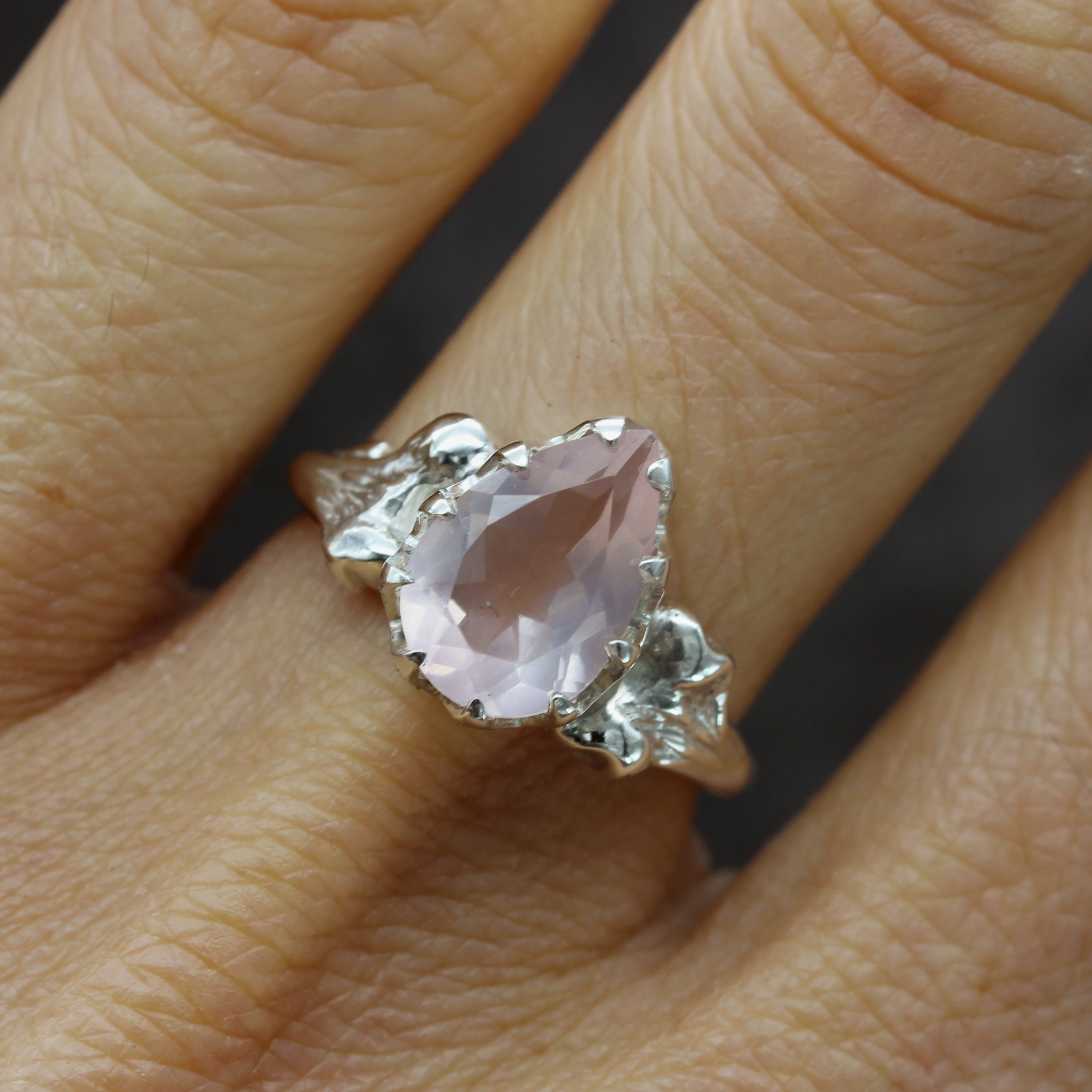 Rose Quartz Gothic Bone Engagement Ring