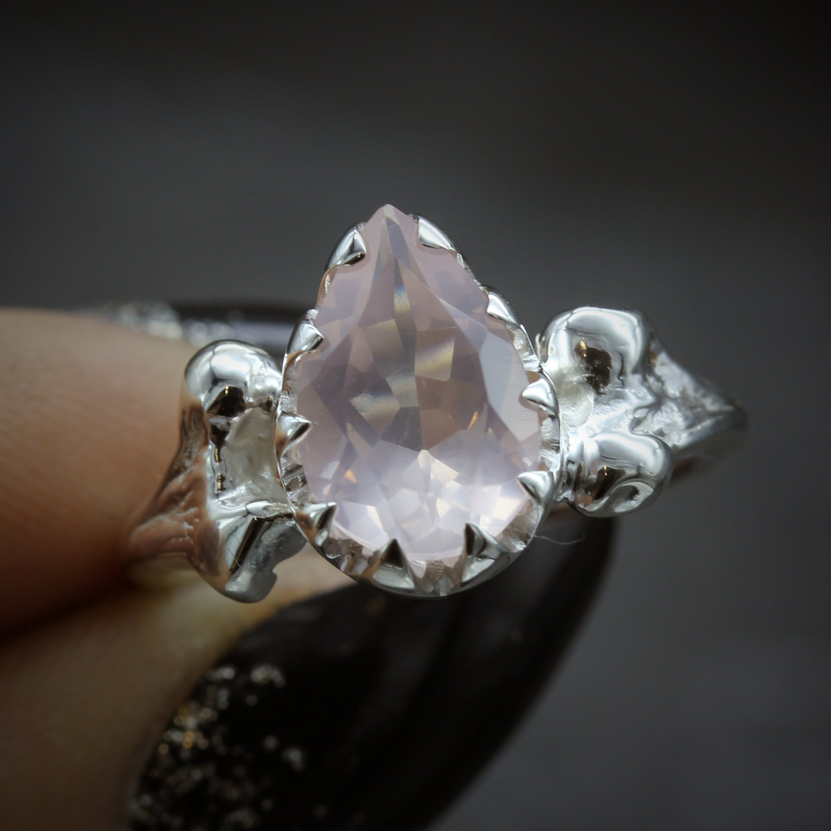 Rose Quartz Gothic Bone Engagement Ring