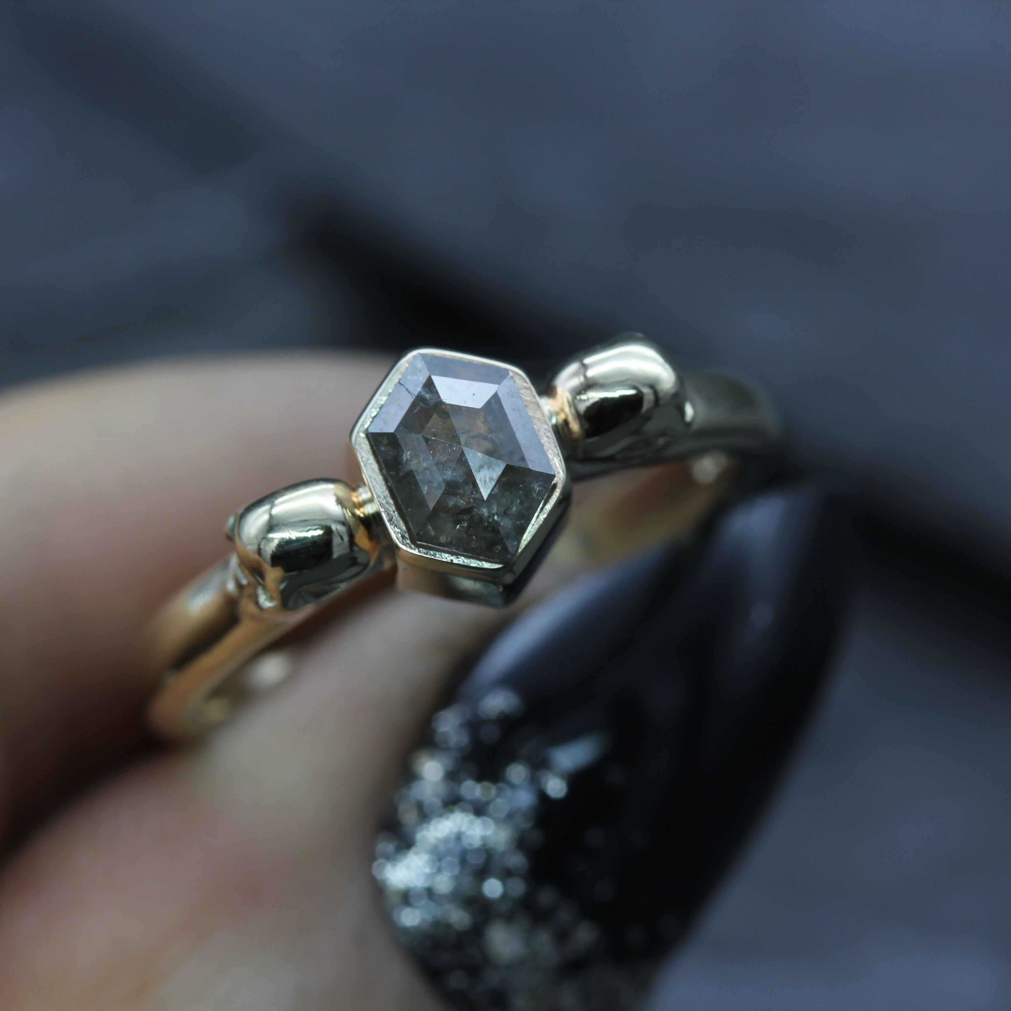 Salt & Pepper Diamond Skull Engagement Ring