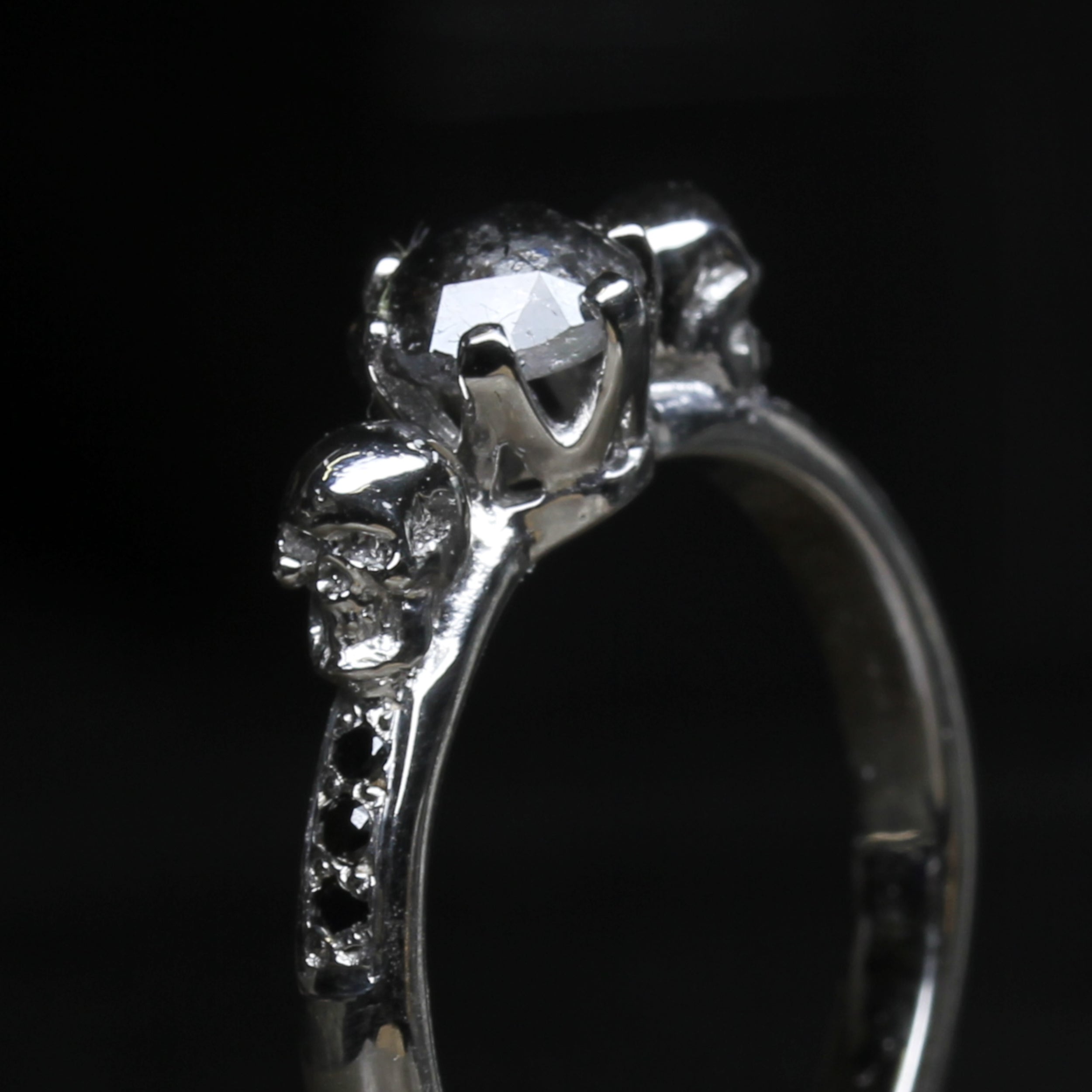 Salt and Pepper Diamond Skull Engagement Ring 