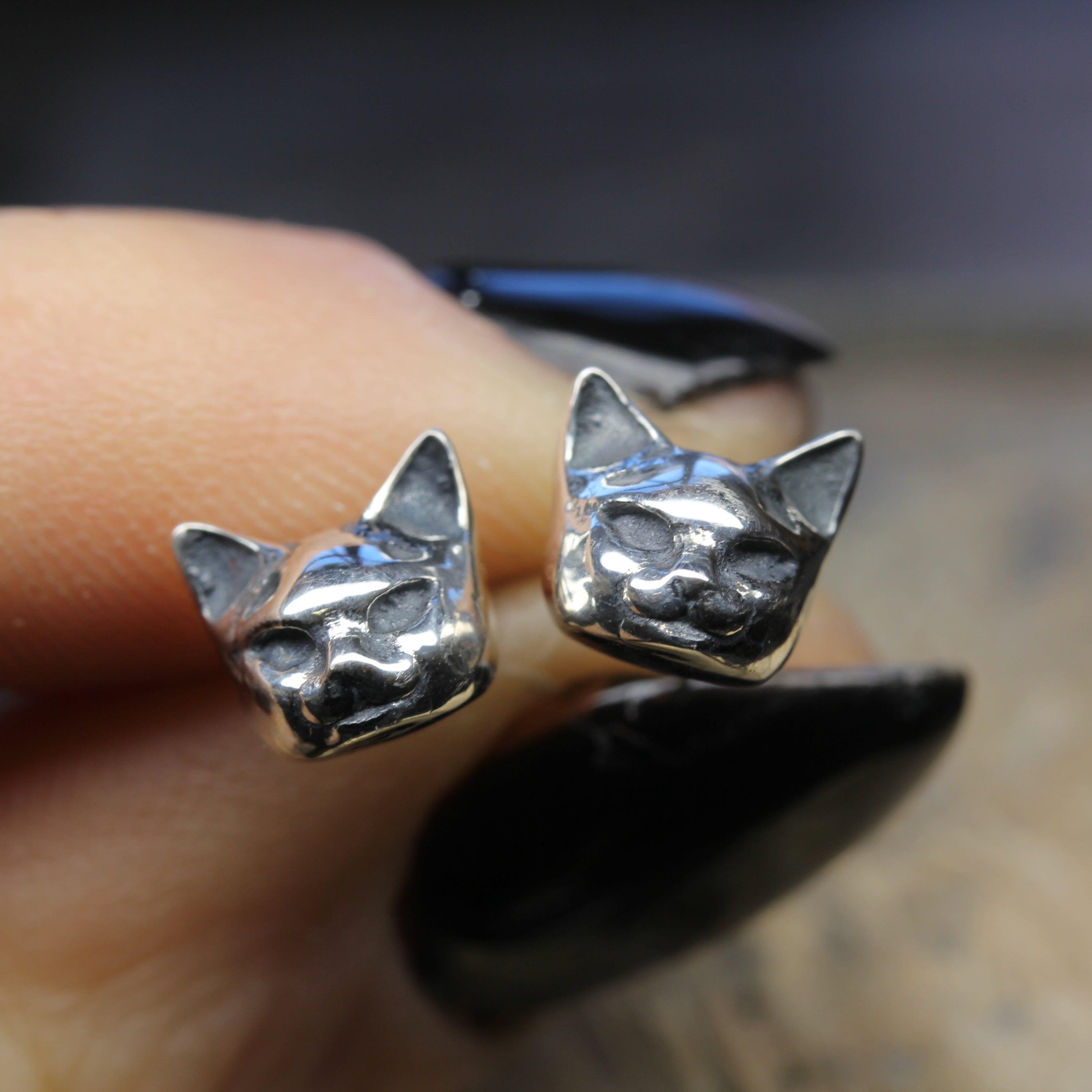 Silver Gothic Cat Earrings