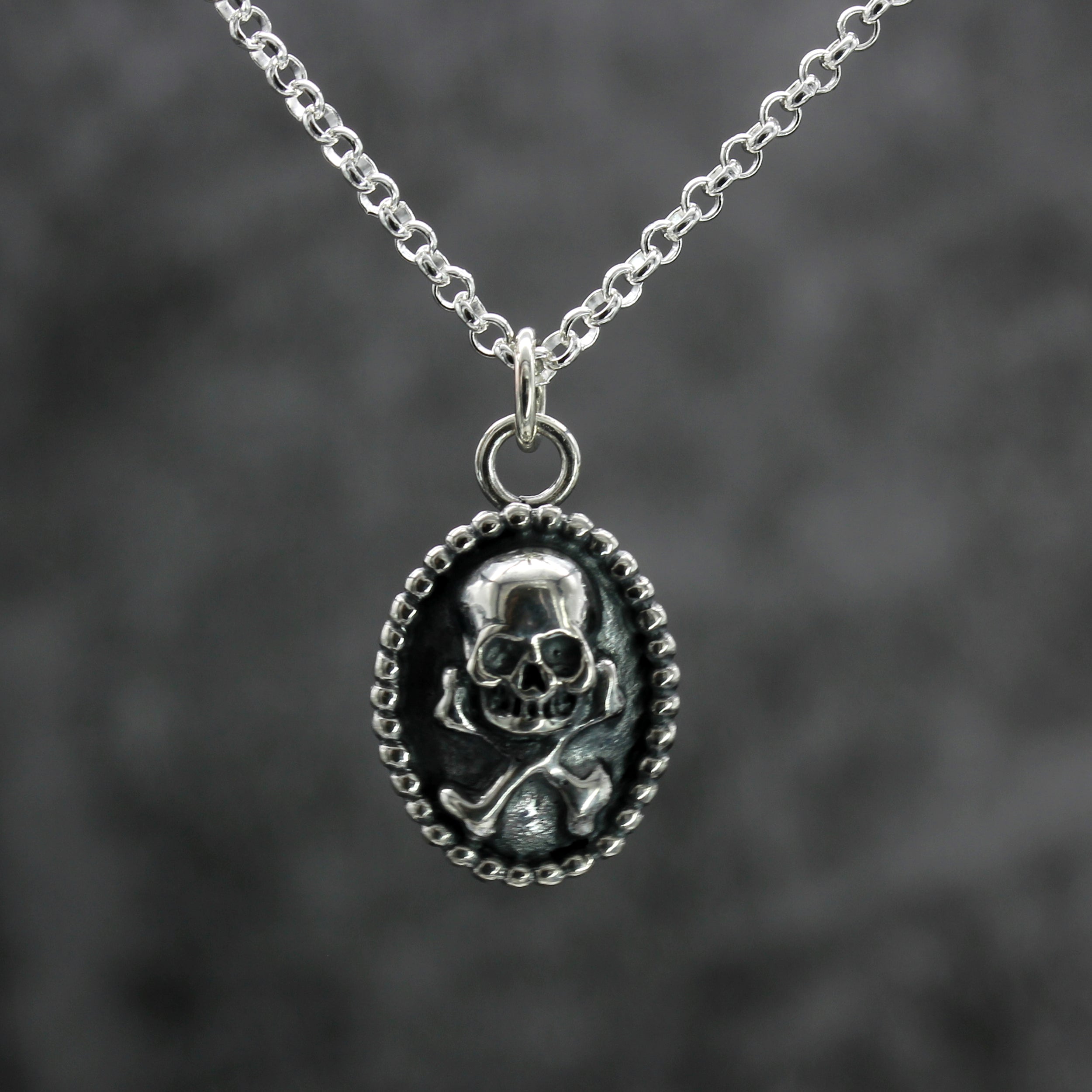 Silver Skull Cameo Necklace