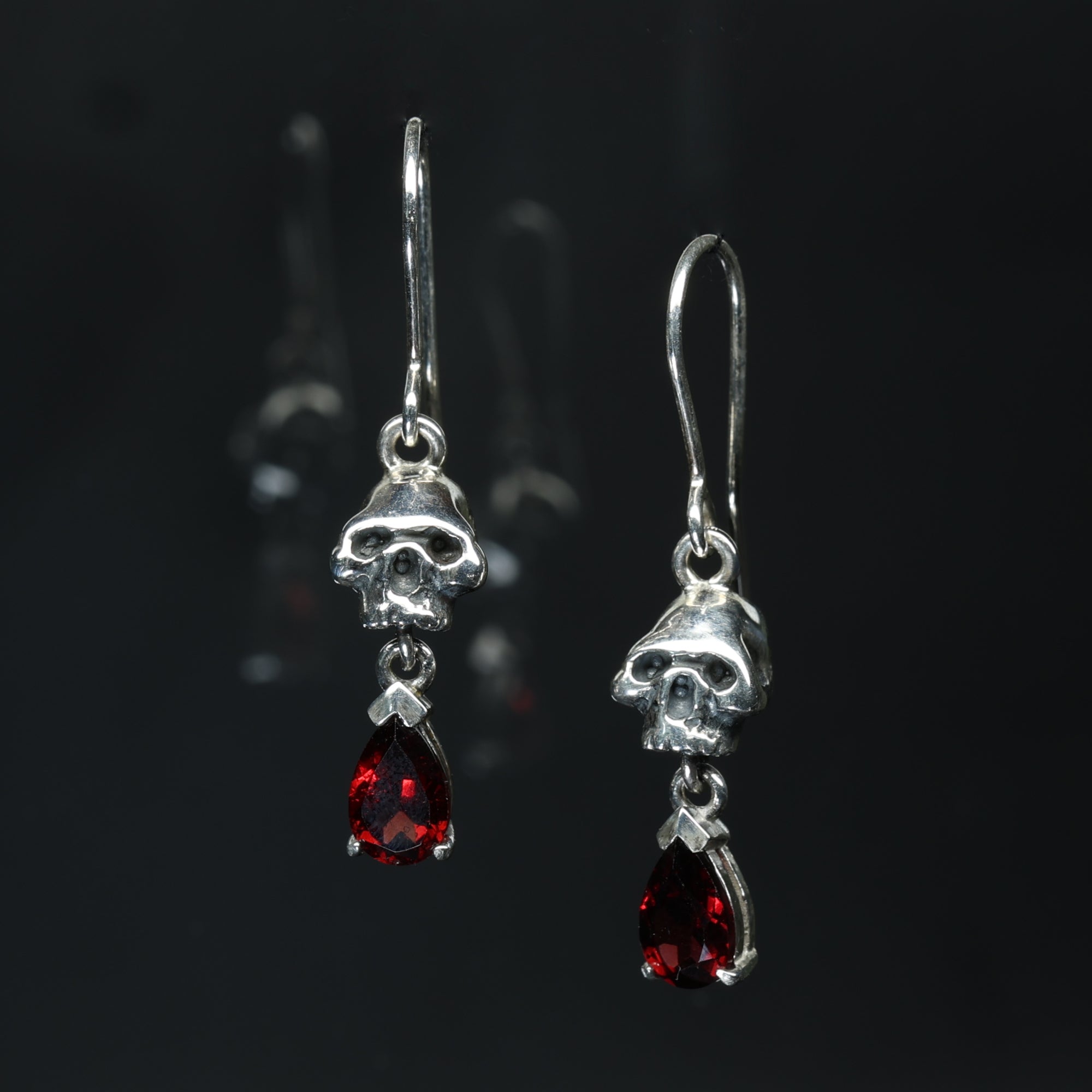 Garnet Skull Earrings