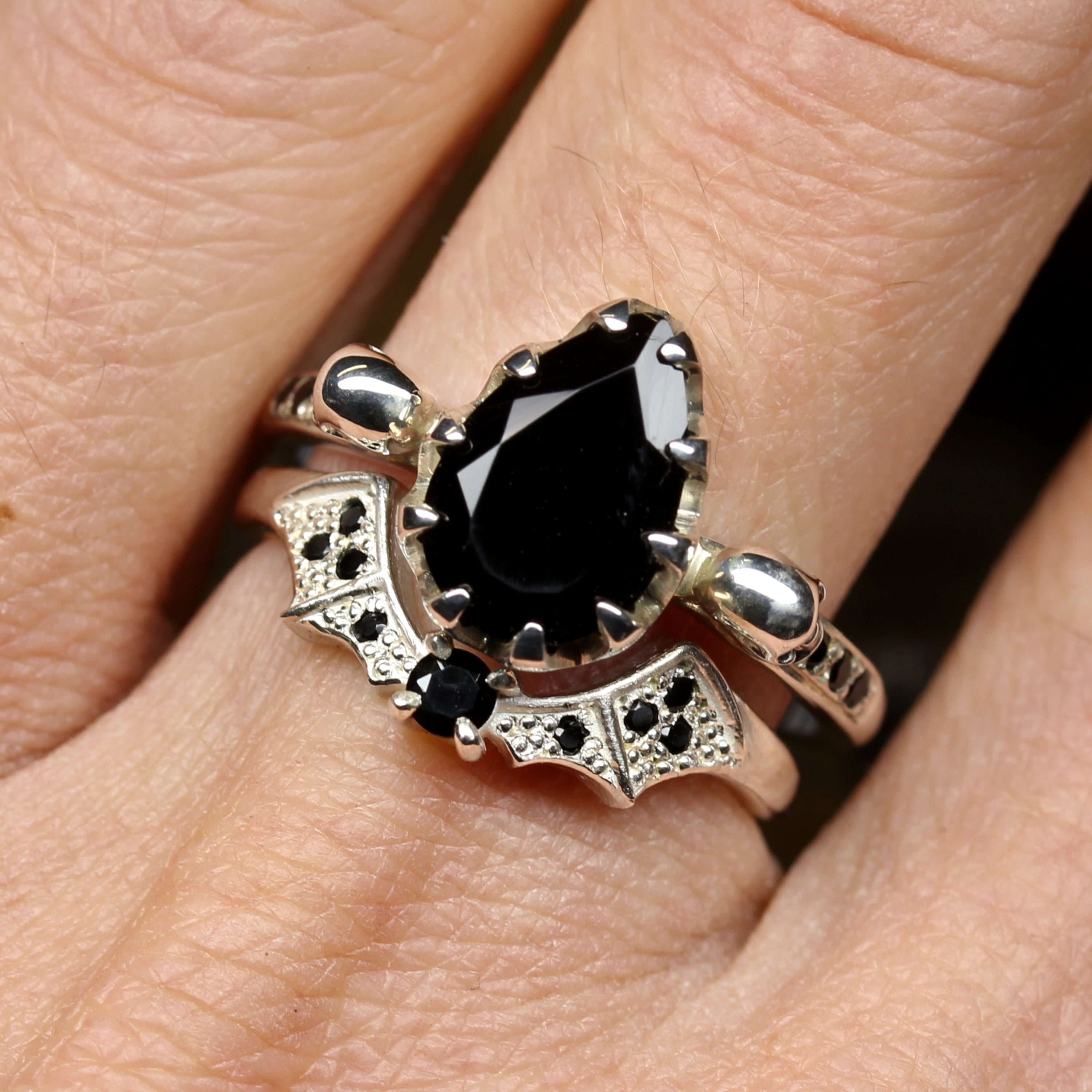 Skull Engagement ring and Bat wedding ring