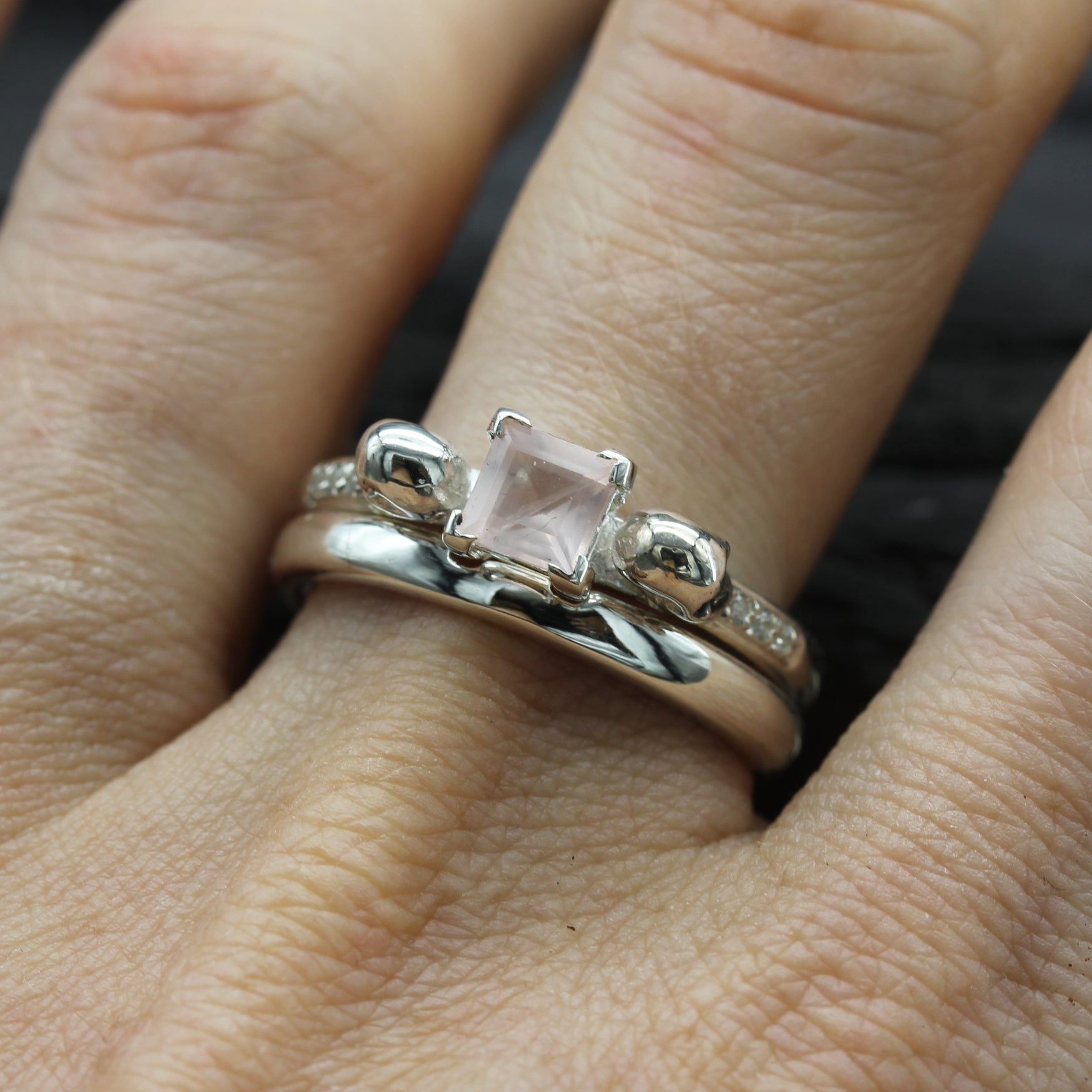 Rose Quartz Skull Engagement Ring