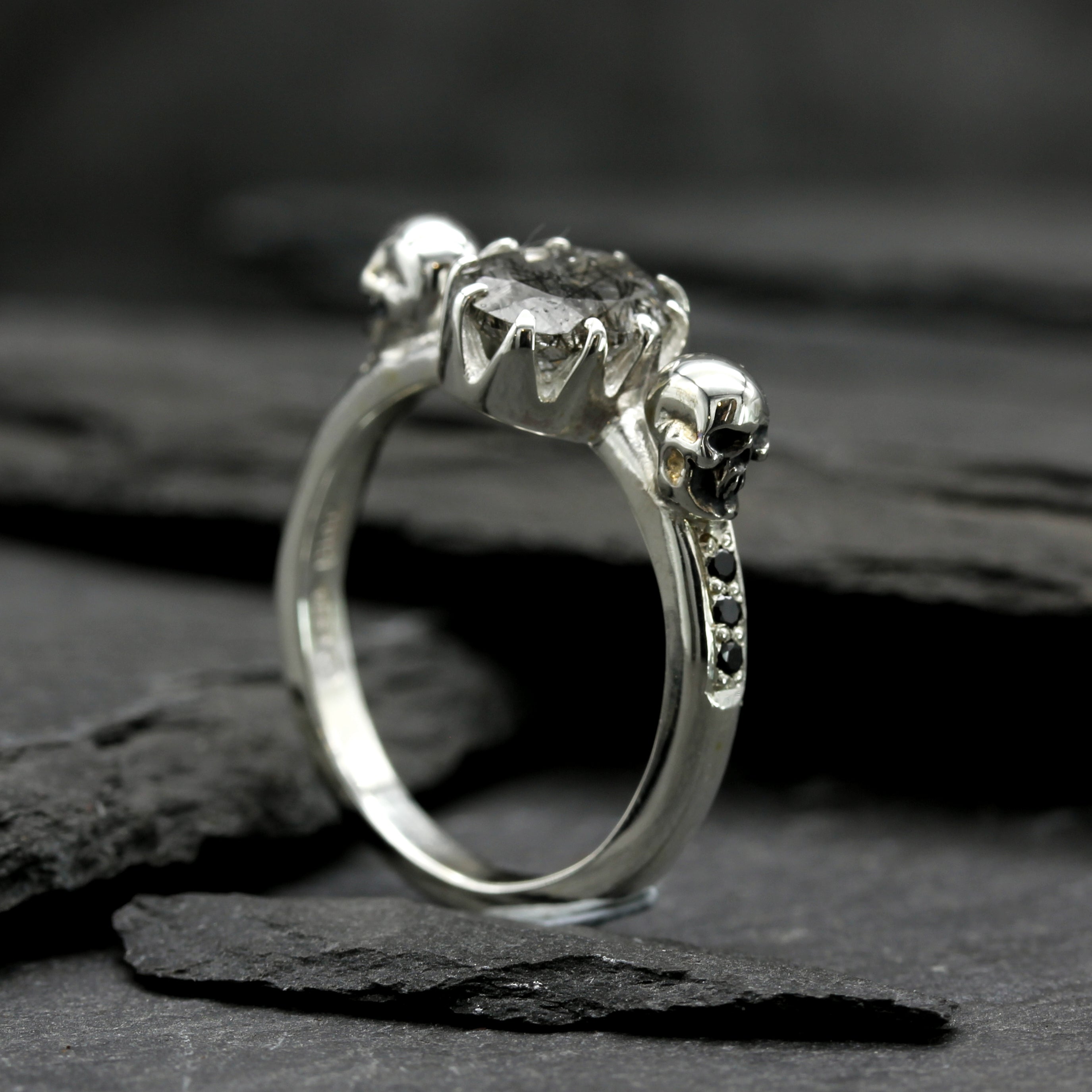 Oval Tourmalated Quartz Skull Engagement Ring