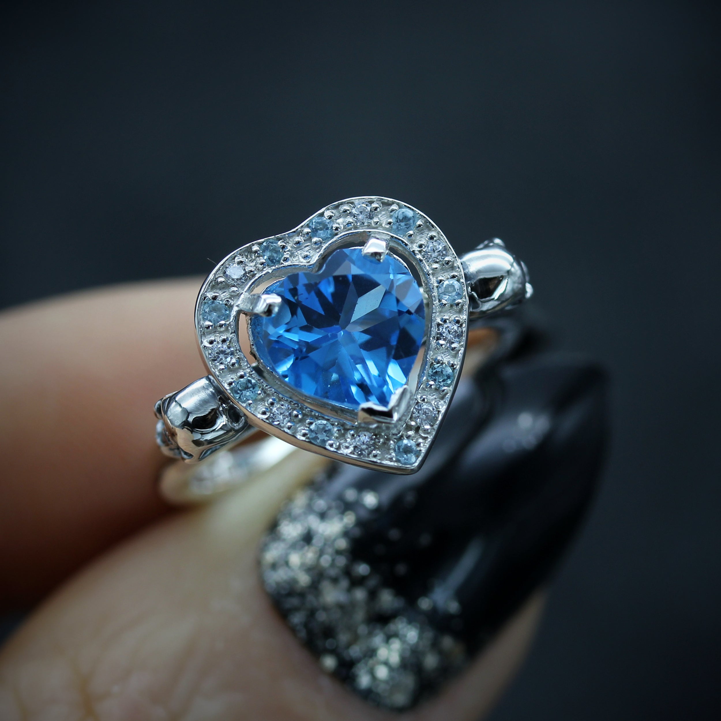 Blue Topaz Heart Engagement Ring