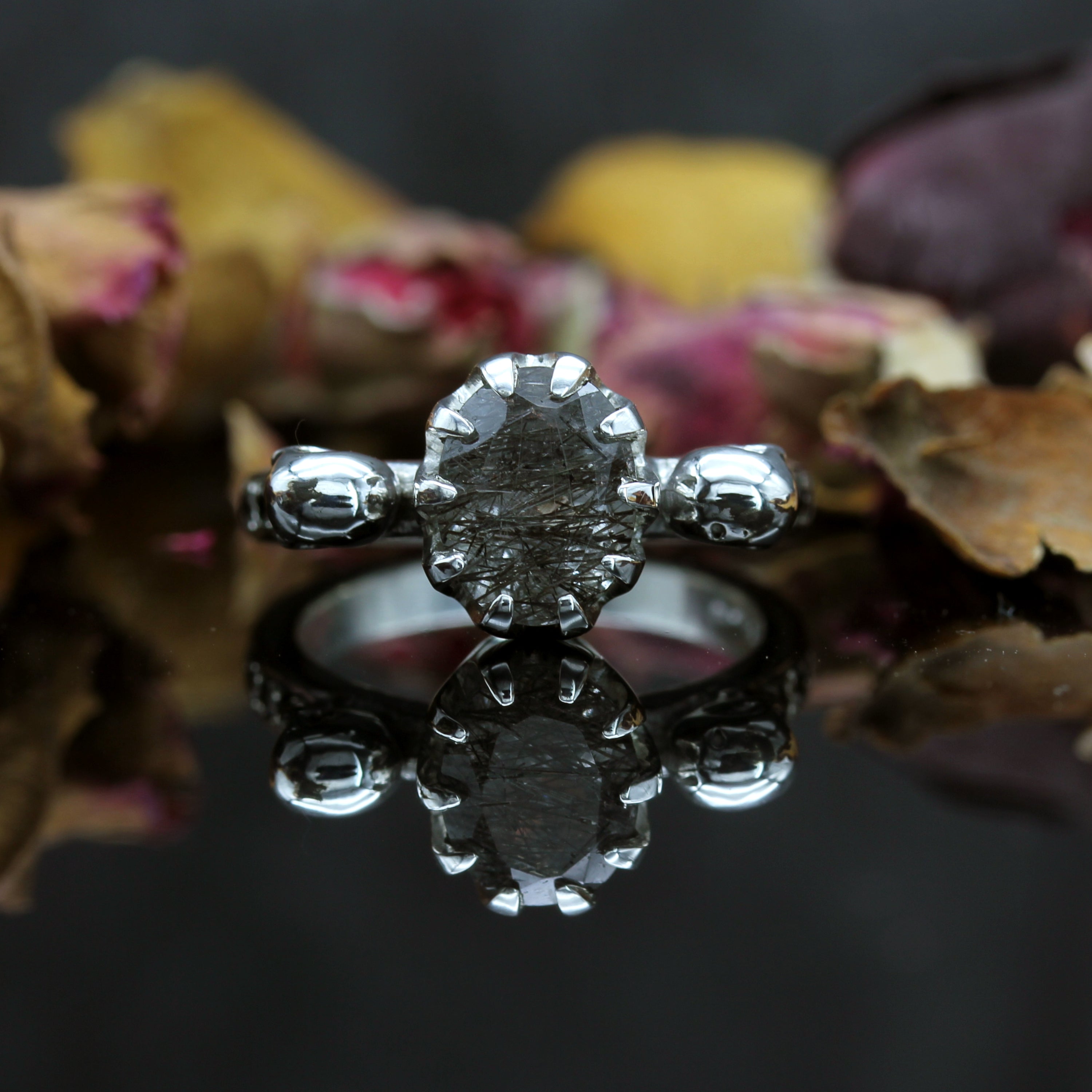 Tourmalated Quartz Gothic Skull Engagement Ring 