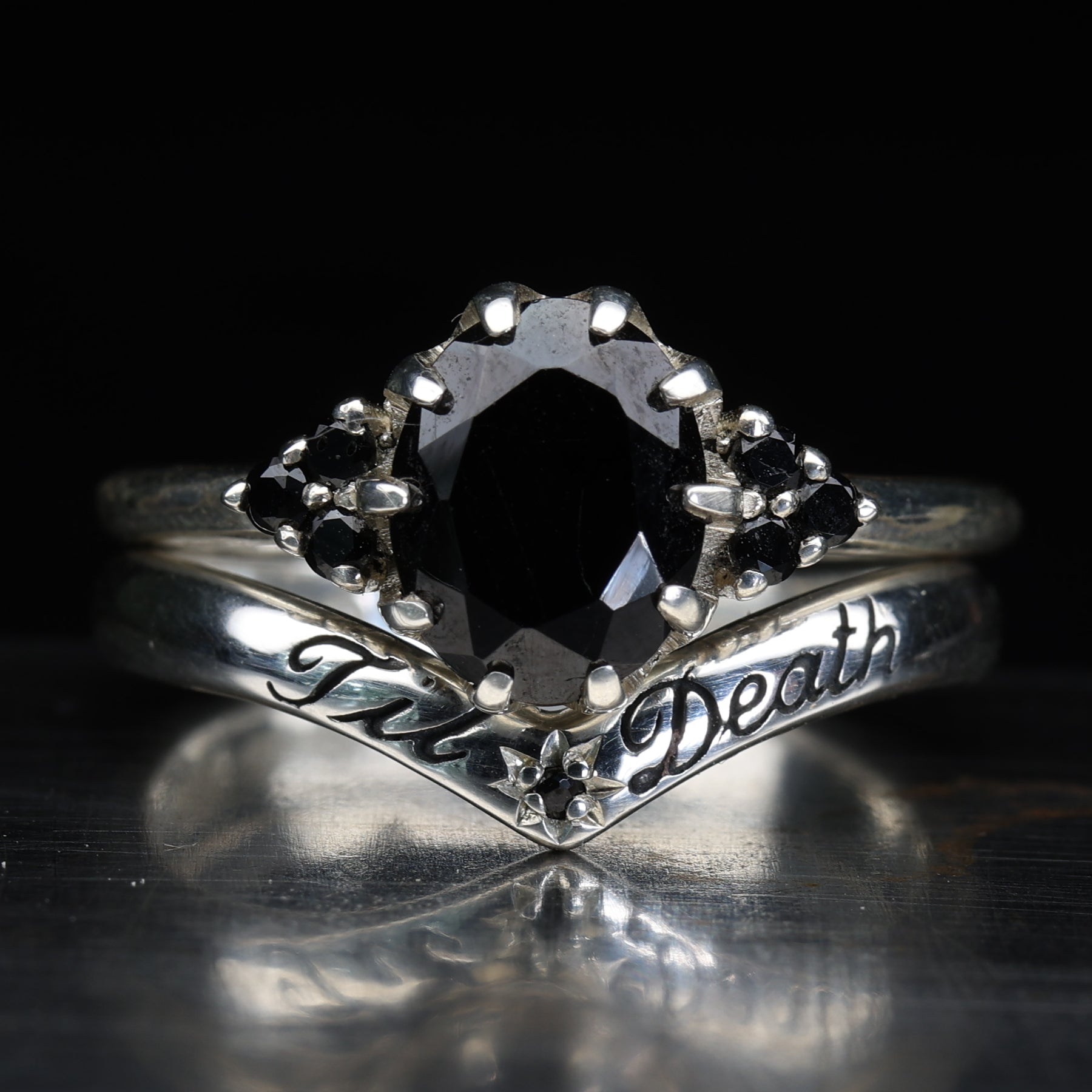 Black Trefoil Engagement Ring