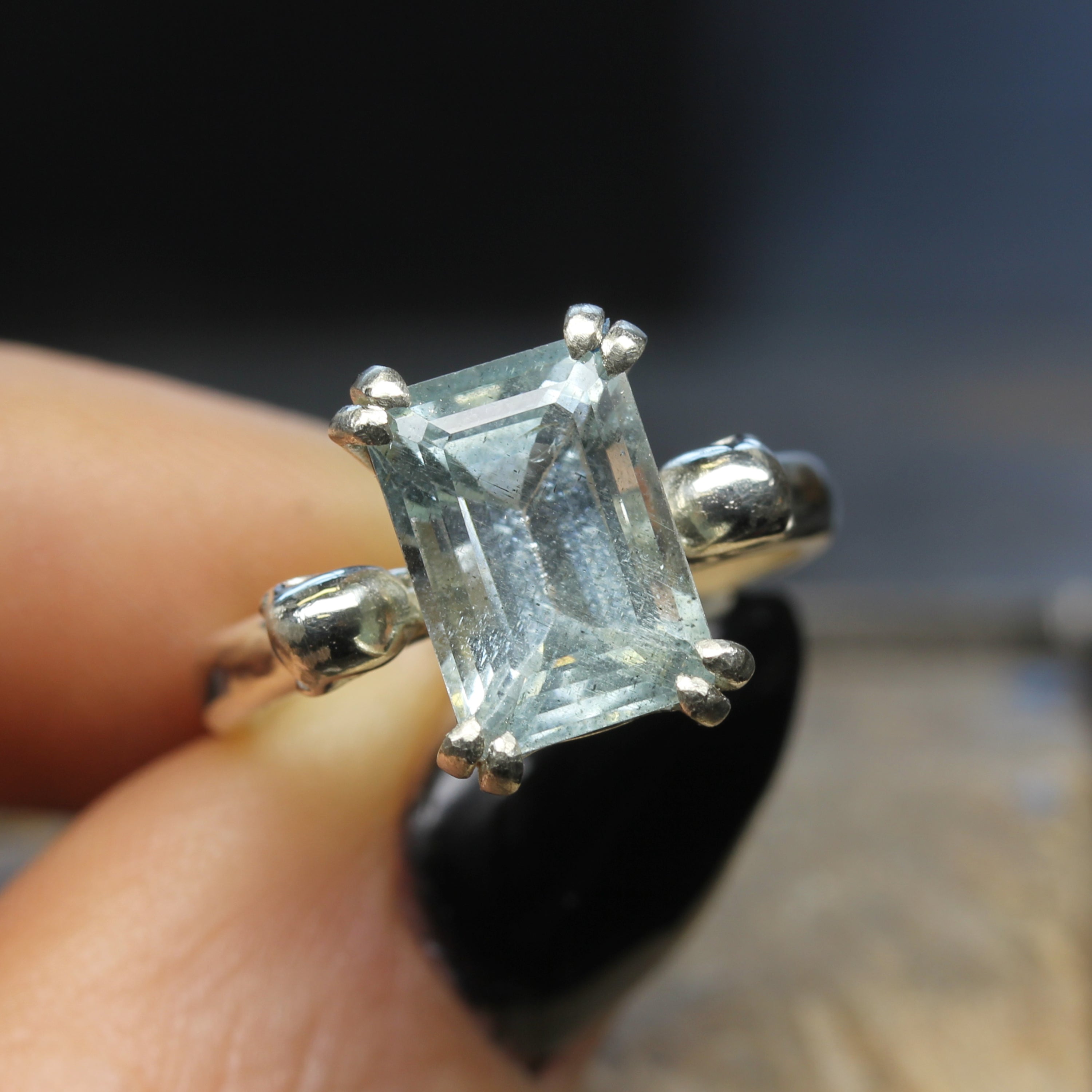 Aquamarine White Gold Skull Engagement Ring