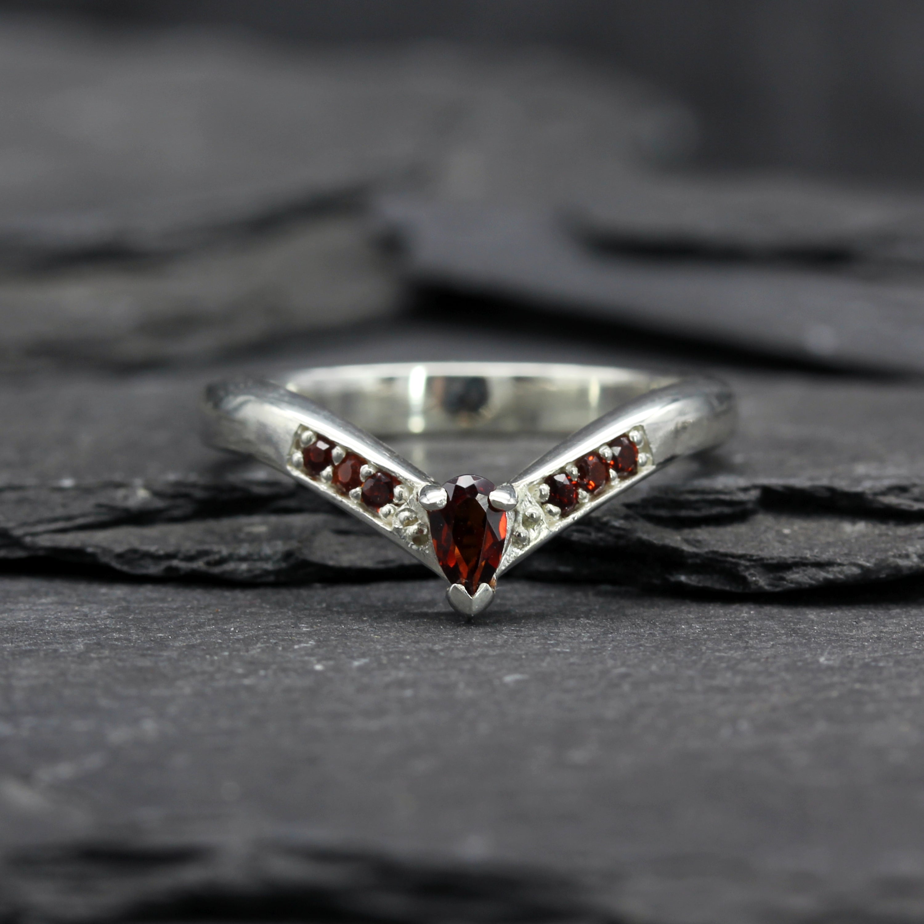 Garnet Wishbone Wedding Ring