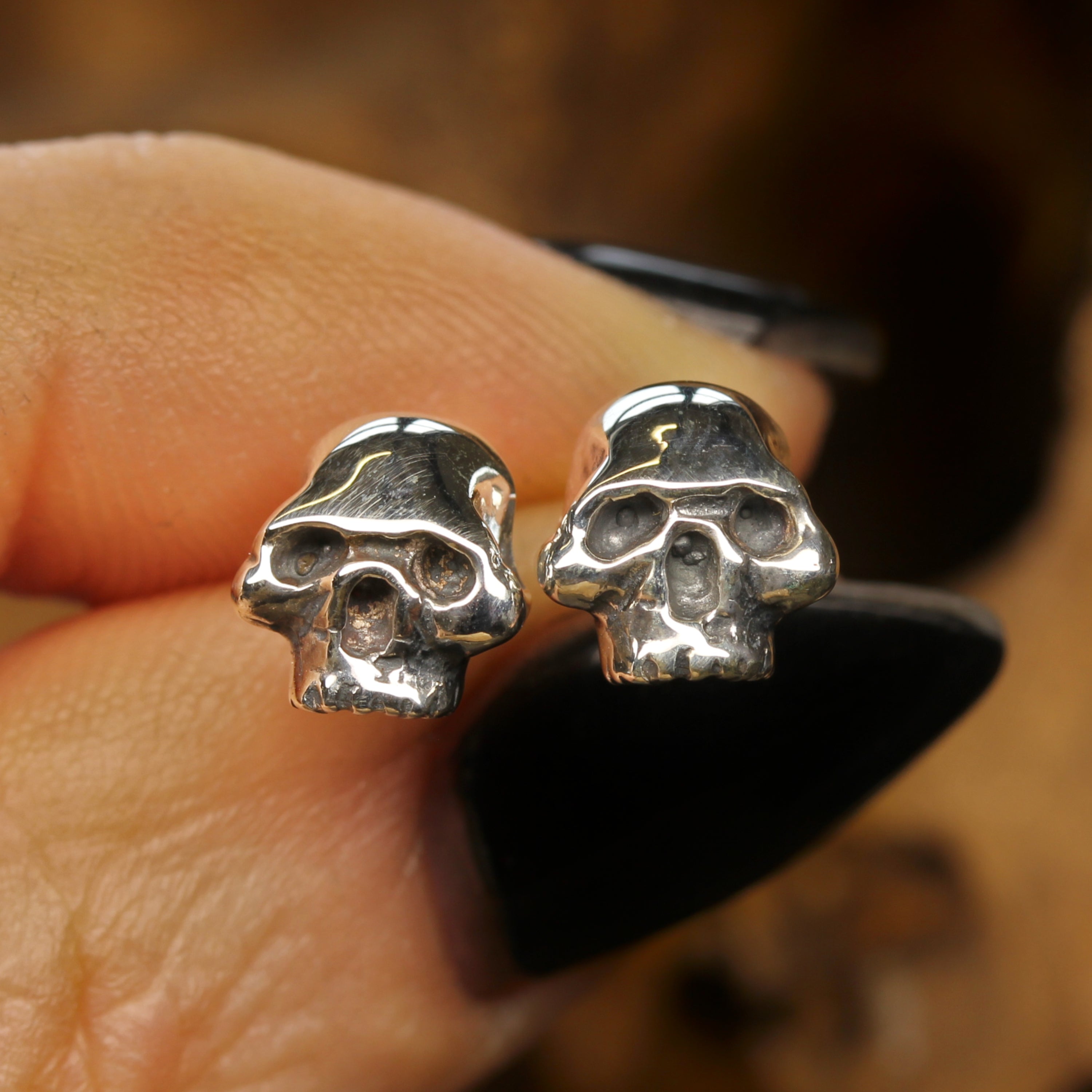 Silver Skull Stud Earrings Gothic Jewellery