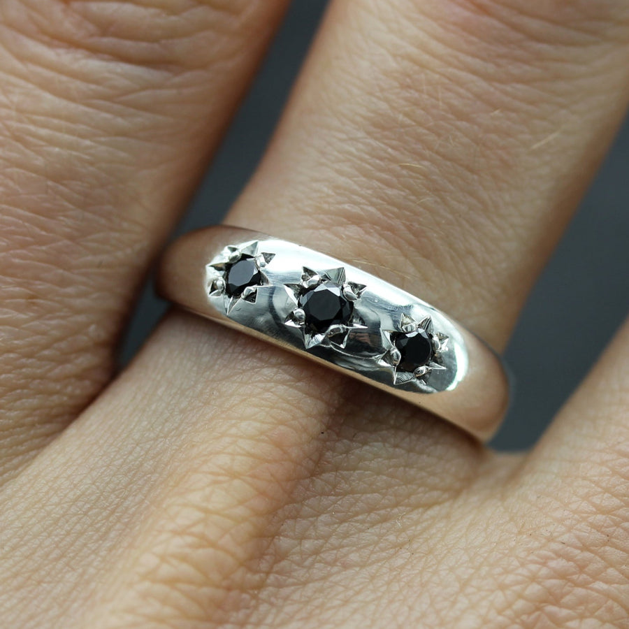 Gothic Silver Gypsy Ring - Set with Black Spinel – hellcatjewellery